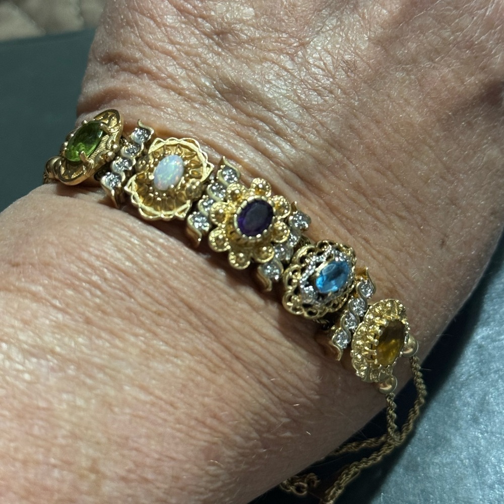 Elegant Gold Multi-Stone Bracelet 14k gold with 9 slides and 8 gold beads